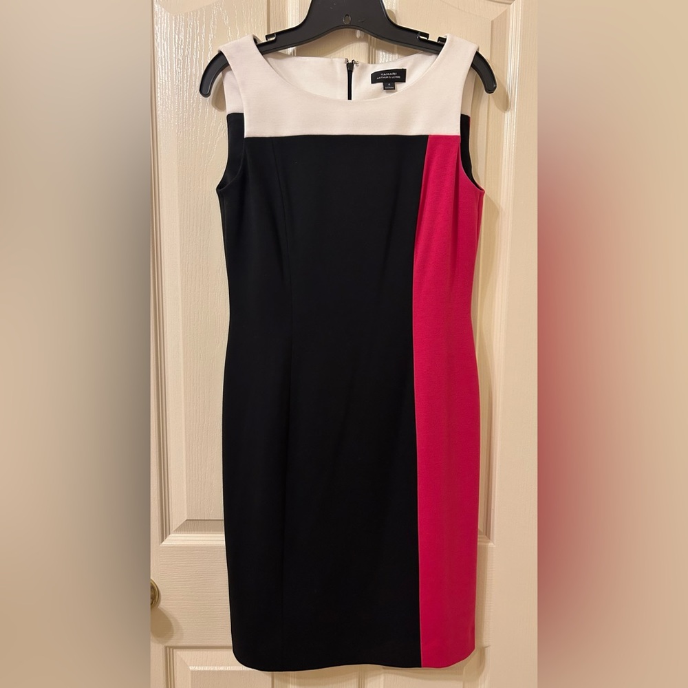 T Tahari Black and Pink Mini Dress with Cream Neckline